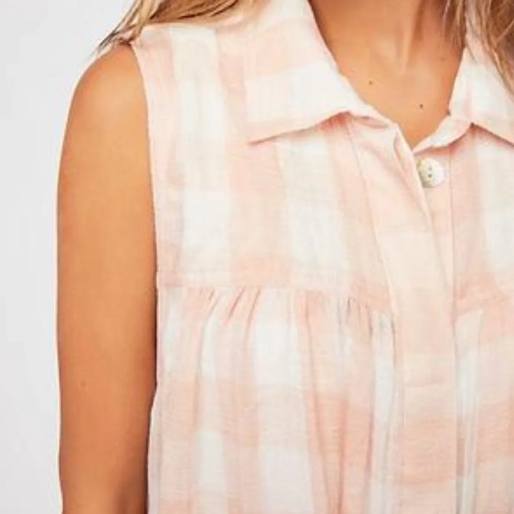 Free People Hey There Sunrise sleeveless button up blouse pinks S - Picture 2 of 14